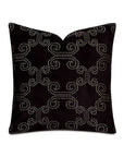 The Elton Onyx Pillow by Eastern Accents is a black 22"x22" accent featuring a geometric trellis pattern of metallic silver studs on woven metallic fabric.