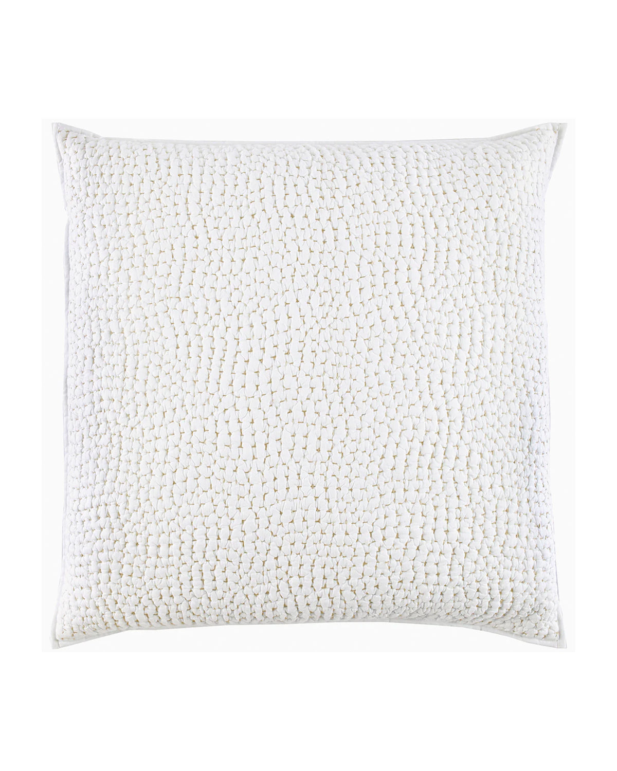 The Sand Euro pillow by John Robshaw features a square shape and white organic cotton voile with a raised dot texture, offering stylish comfort and year-round usability.