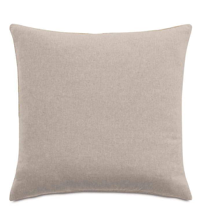 The OLIVER BOUCLE by Eastern Accents is a plain, square beige pillow featuring smooth fabric and a discreet zipper closure, displayed against a white background.