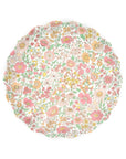 Scalloped reusable small plates with pastel floral print, Faire Meri Meri x Liberty, perfect for spring entertaining.
