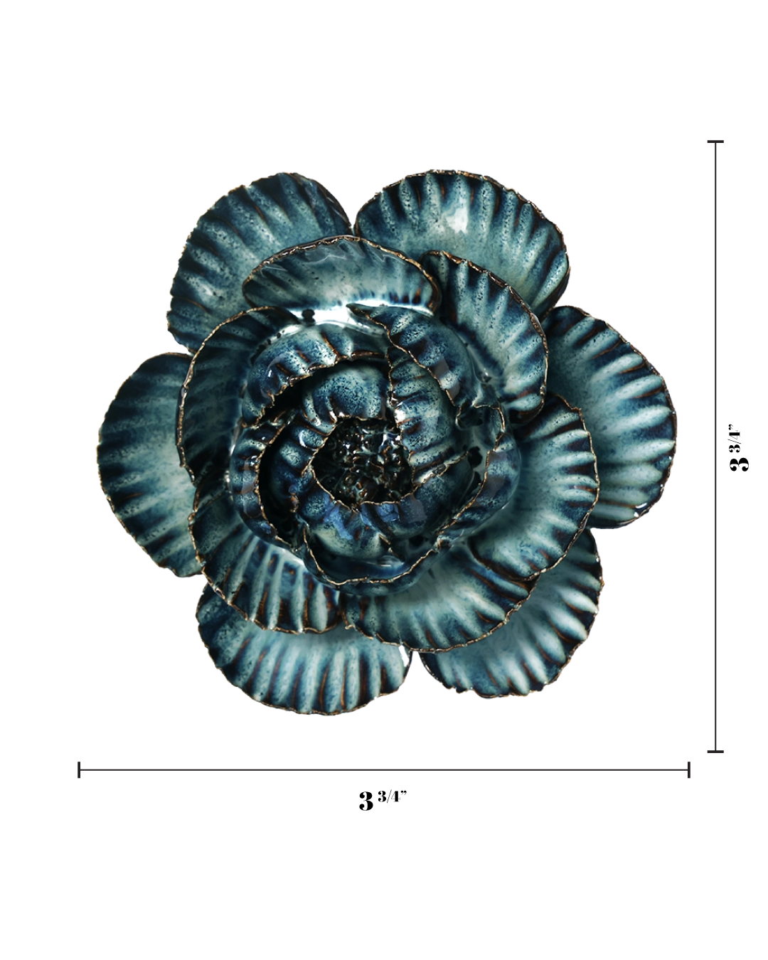 Navy blue handmade ceramic cabbage flower wall decor with ruffled petal edges by Bungalow Furniture &amp; Accessories.