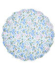 Floral round placemat with blue, purple, and green accents styled with Meri Meri x Liberty plates by Faire.