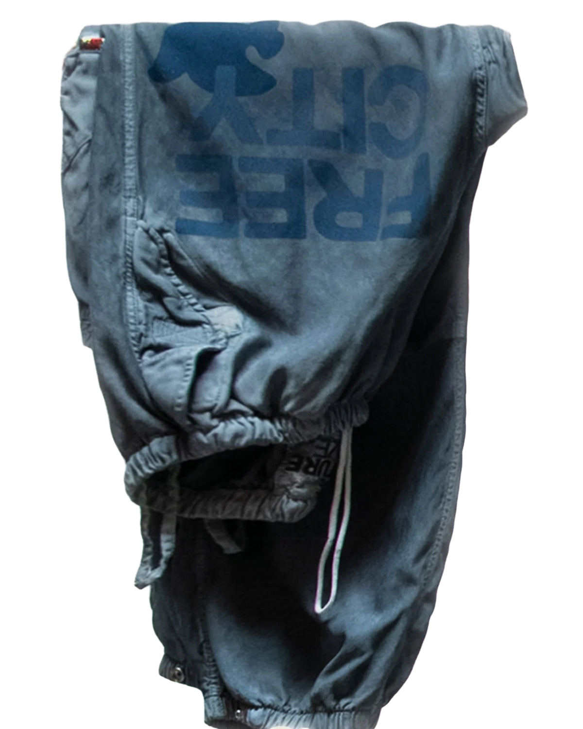 Ash gray Free City AirJump athletic shorts folded vertically, matte satin finish, casual loungewear style.