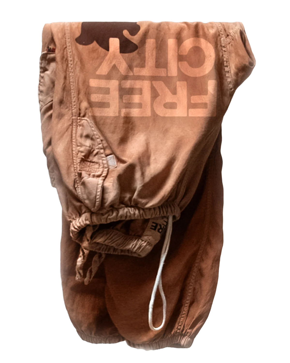 Sun-faded grapefruit pink AirJump pant with snap flap, satin finish by Free City, made in LA.