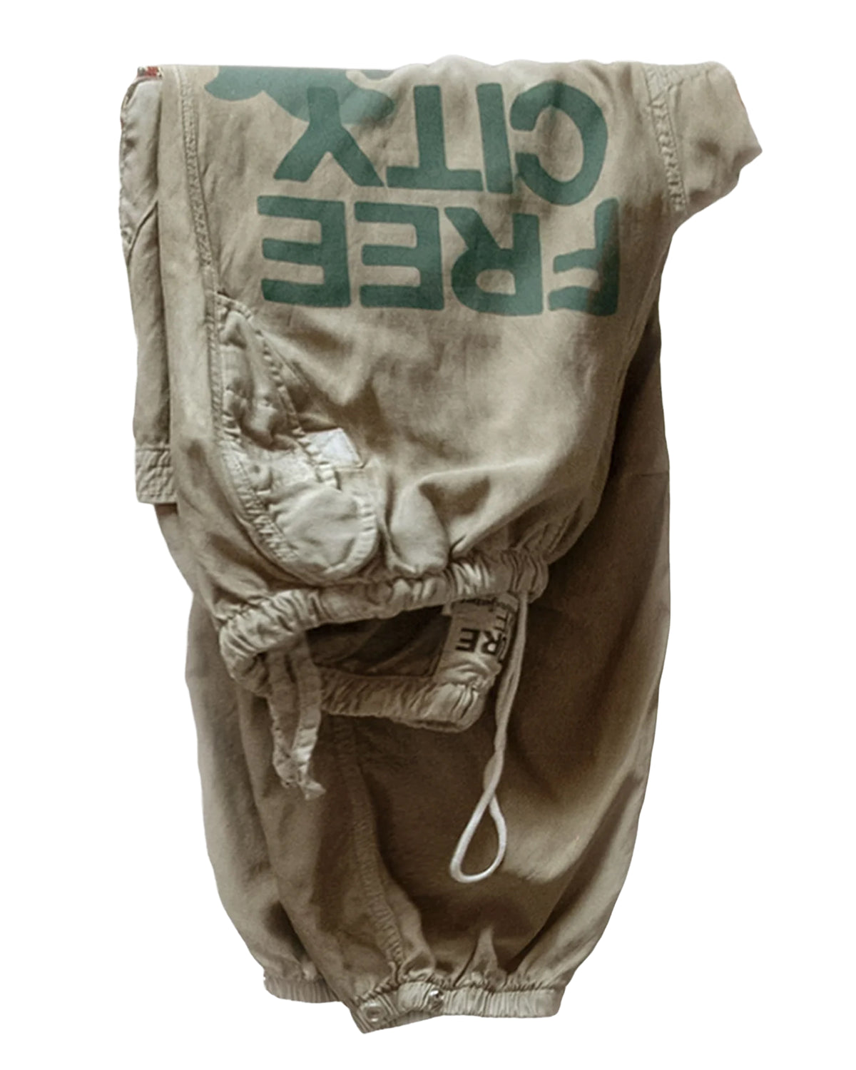 Matte satin AirJump Pant 26 in tan Lawrence’s Sand by Free City, relaxed fit, made in LA.