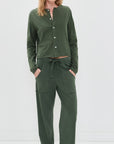 Frank & Eileen dark green HJ Penny Patch Pocket shirt and pull-on pants modeled against a white background.