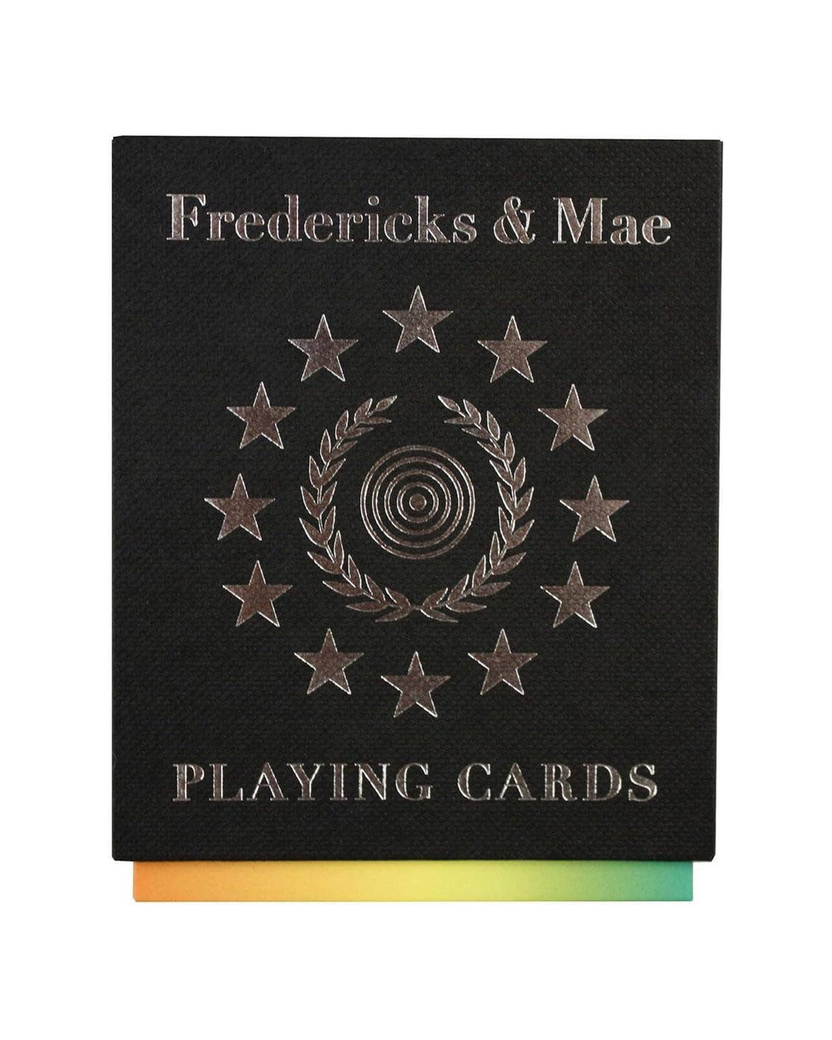 Sleek black Fred Mae Cards box with silver stars and rainbow base by Hachette Book Group, perfect for gifting.
