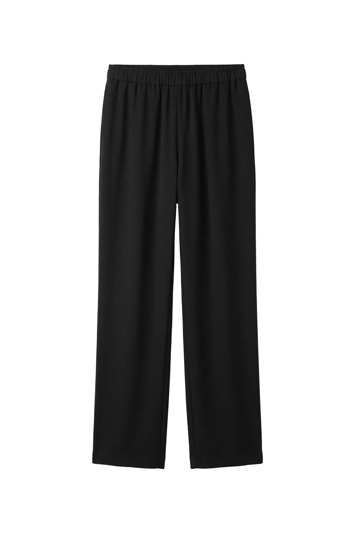 Black high-waisted wide-leg Georgia Crepe Pants with an elasticated waistband by Bungalow Furniture &amp; Accessories.