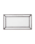 The Faire Glass Valet Tray features a rectangular beveled glass design with a raised edge and silver metal frame, shown from above on a white background.