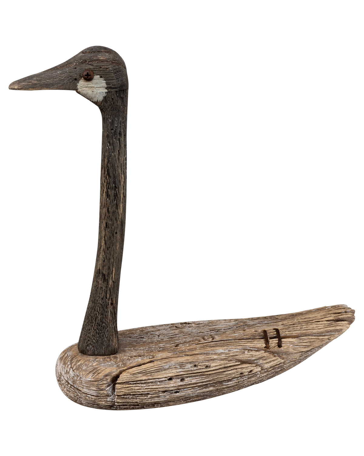 Large Goose Sitter figurine in weathered, textured driftwood for rustic Bungalow Furniture & Accessories decor.
