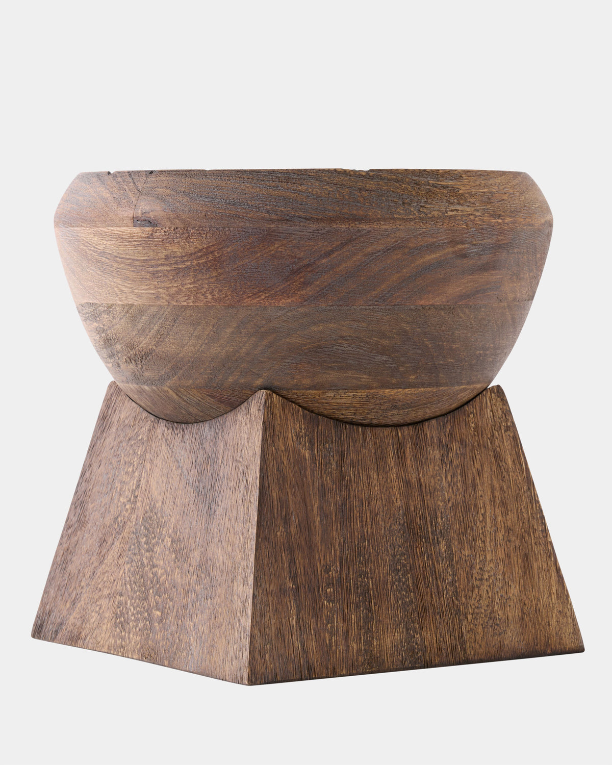 Mango wood bowl with smooth curves, geometric base, and a natural brown finish by Global Views, Gordo Bowl S.