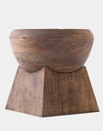 Mango wood bowl with smooth curves, geometric base, and a natural brown finish by Global Views, Gordo Bowl S.