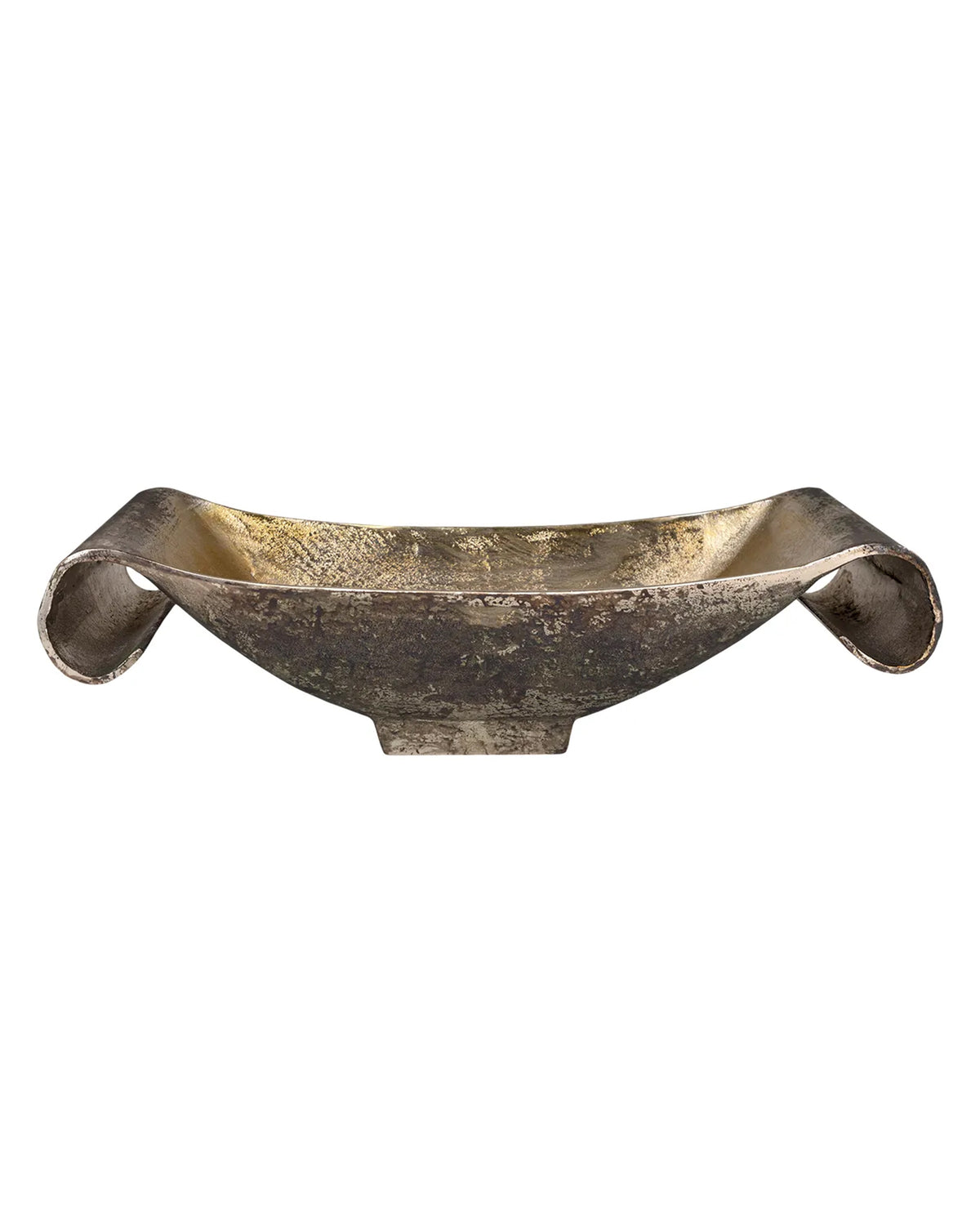 Hallix Tray, a rectangular cast aluminum decorative accent tray with outward-curving handles and an antiqued bronze finish.