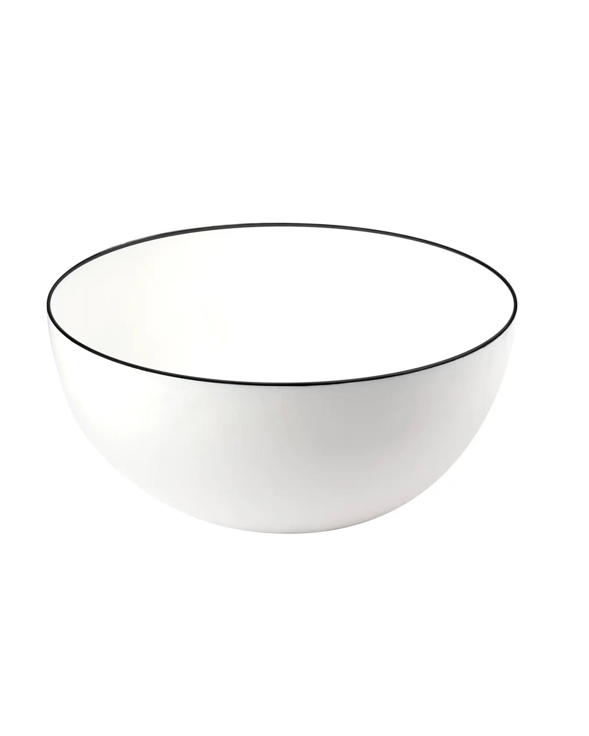 White ceramic bowl with black rim by Be Home, 87-94 Harlow Bowl, displayed on a white background.
