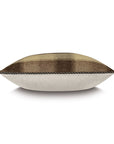 The Eastern Accents Highland Plaid Pillow features a decorative brown plaid pattern on top and solid light gray fabric on the bottom, making it a perfect accent for your Highland bedding collection. Shown against a white background.