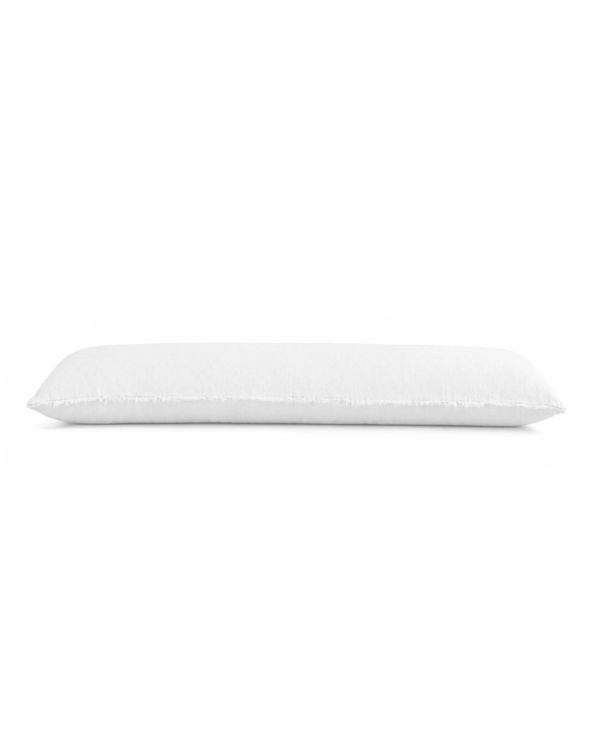Hunter Body Pillow with eyelash-frayed edges, side view, by POM POM, 18x60 inches on white background.