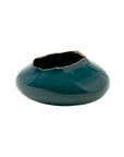 Teal Ilaria short ceramic vase with an irregular organic rim and a modern, low-profile design from Bungalow.