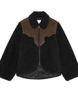 Black and brown reversible jacket with curved color-block chest and quilted lining by The Great Inc.