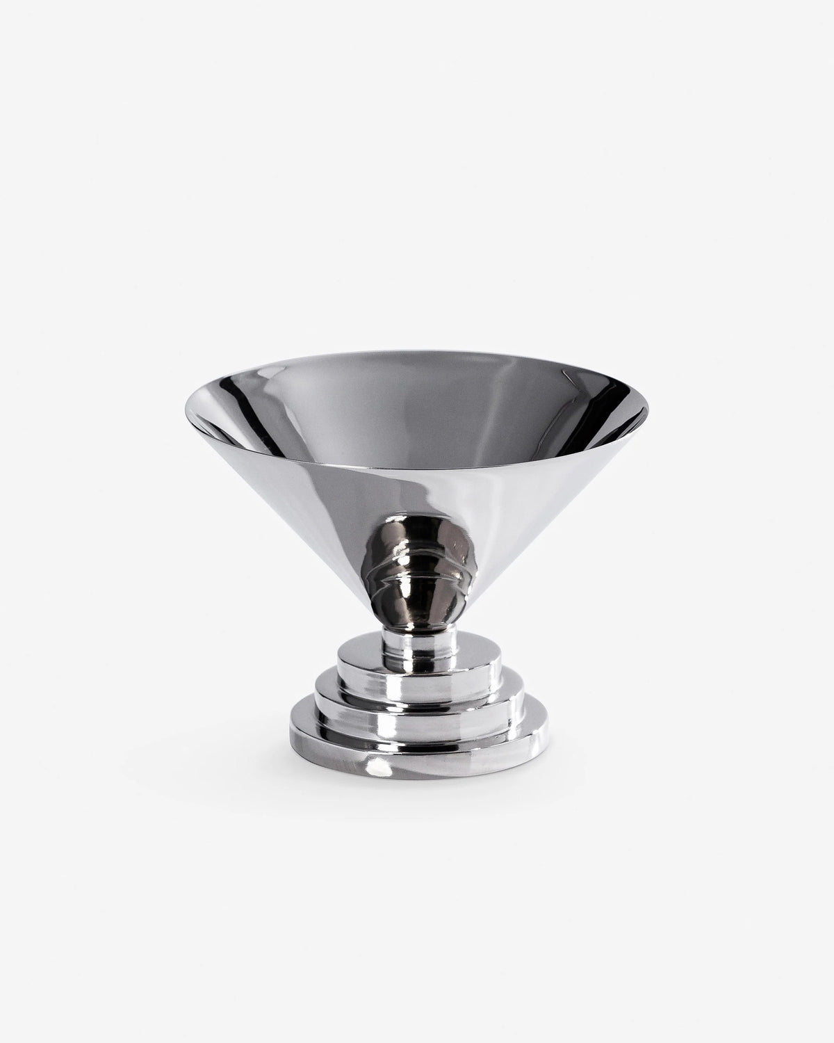 Nickel S condiment bowl featuring a flared rim and tiered pedestal base by Bungalow Furniture &amp; Accessories.