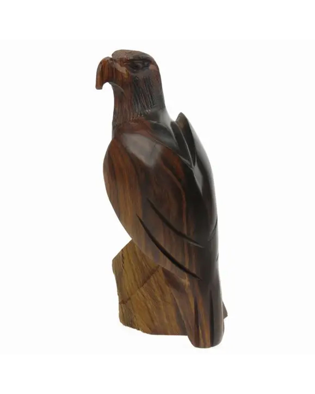 Ironwood eagle carving with detailed feathers and left-facing beak, Bungalow Furniture & Accessories.
