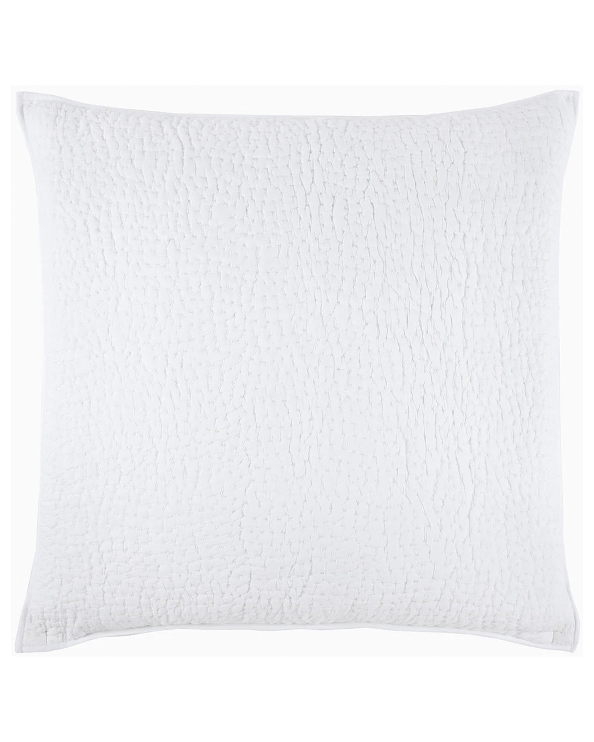 The John Robshaw Euro Sham features a square white design with a subtle quilted texture and slightly raised edges. Filled with cotton batting and covered in organic cotton voile, it offers a soft, smooth surface ideal for year-round comfort.