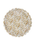 The Meri Meri x Liberty June's Meadow Small Tray by Faire features a round scalloped edge with a yellow, white, and brown floral pattern on a light background—perfect for adding charm to any setting.
