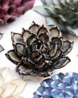 Handmade blue, cream, and purple ceramic succulent sculptures from Bungalow Furniture & Accessories for modern wall art.