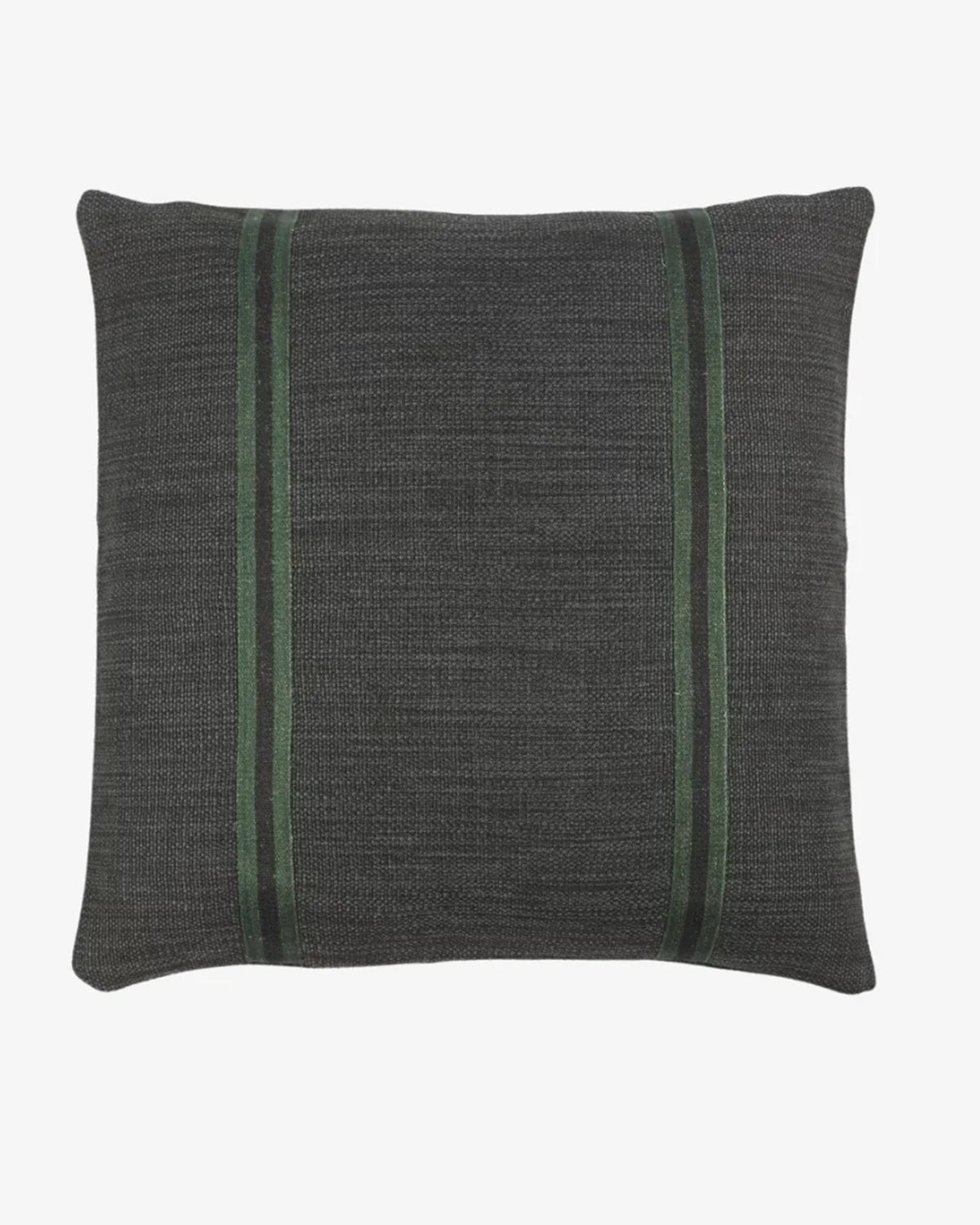 Dark gray linen pillow with green stripes by Libeco Home, ideal for organic interiors at Bungalow Furniture & Accessories.
