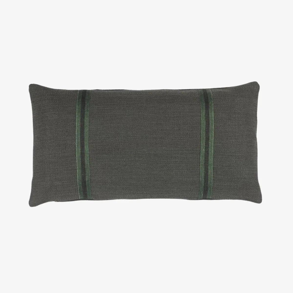 Linen pillow cover with green stripes from Libeco Home Leo, adds a modern organic accent to living spaces.