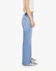 Light blue high-rise Mother Lil Jinx Sneak straight-leg petite jeans in a side view.