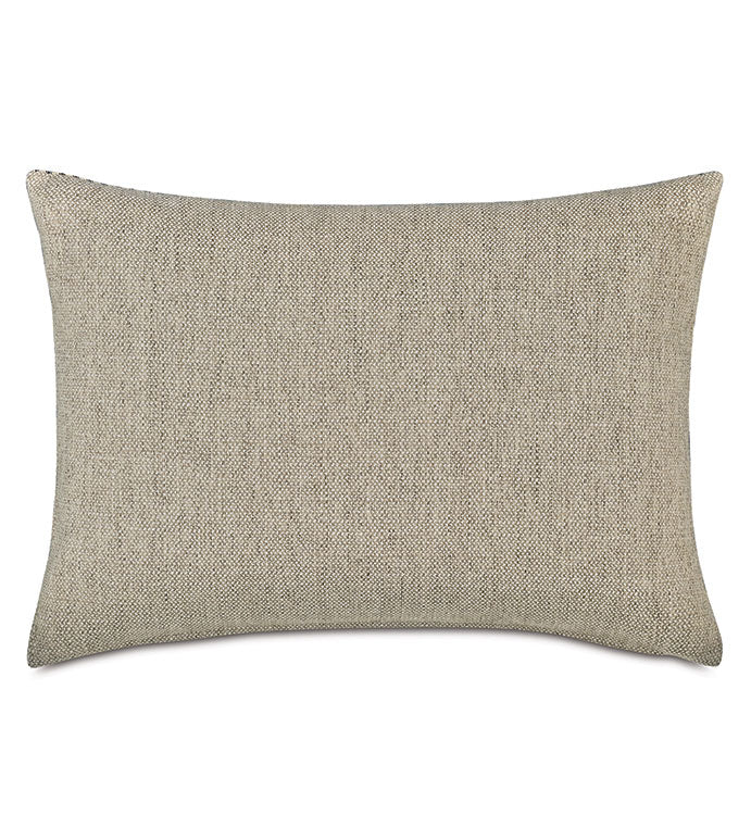 Rectangular beige ticking-stripe throw pillow in woven fabric, LOR-11 Lorenzo Pieced Pillow by Bungalow Furniture.