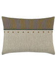 Lorenzo Pieced rectangular pillow by Bungalow featuring a tan textured bottom, ticking-stripe top, and emerald welt.