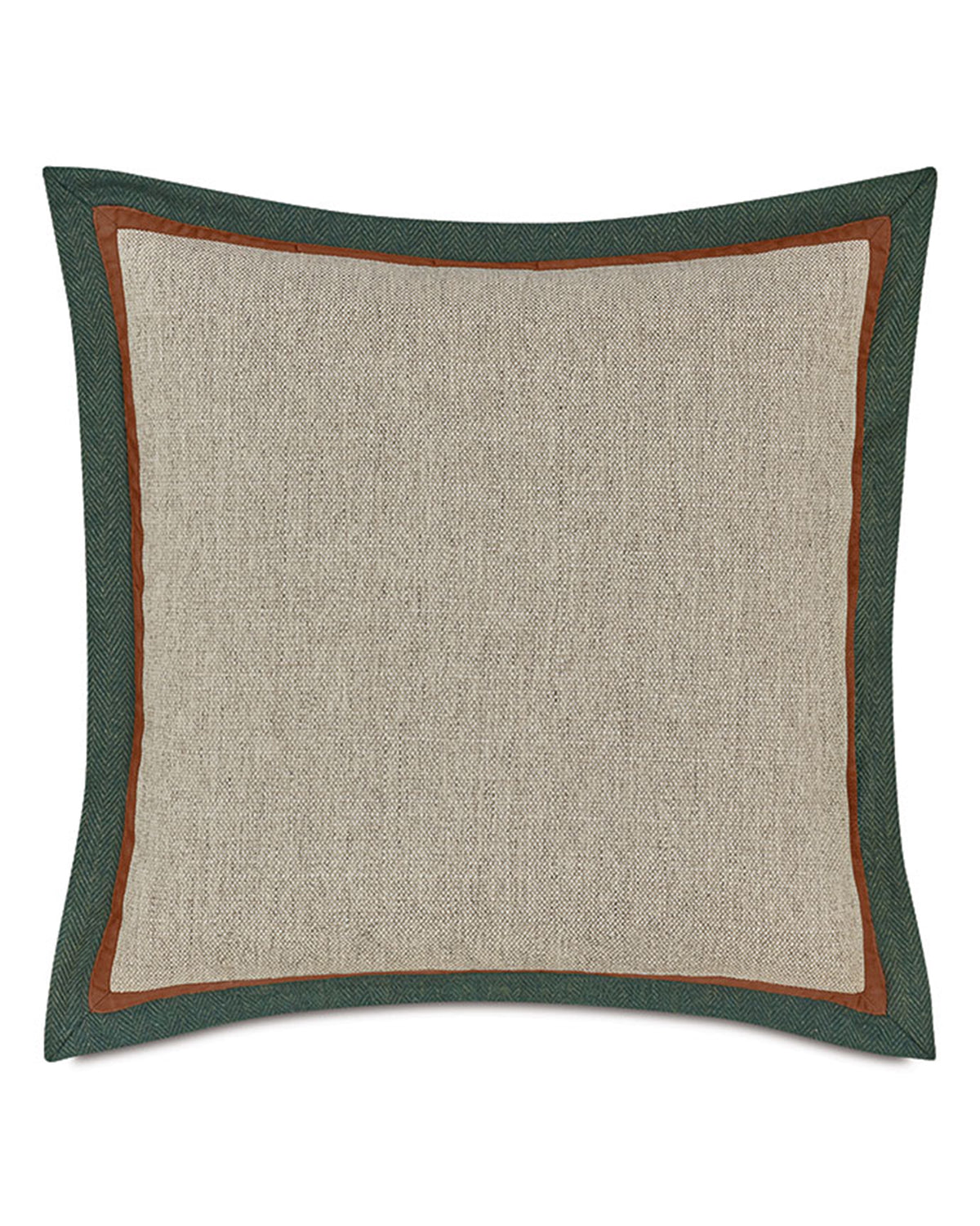 24x24 Lorenzo Woven Pillow in tan, brown, and emerald herringbone by Bungalow Furniture &amp; Accessories.