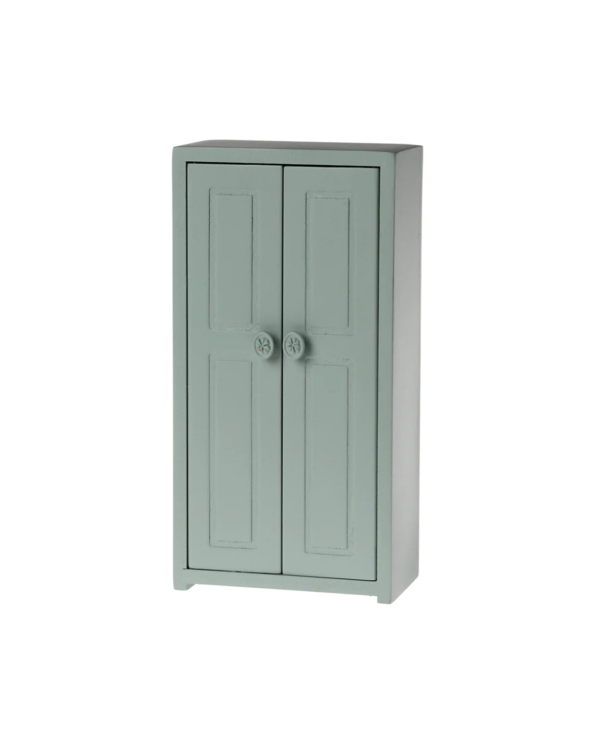 Soft blue Maileg Closet with double doors and round knobs, by Maileg, displayed on a white background.