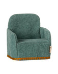 Green Maileg folding chair with gold trim, child-sized; perfect for playrooms or kids’ spaces at Bungalow Furniture.