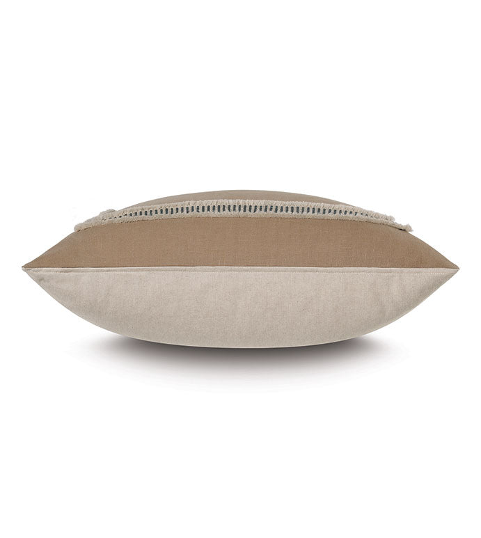 The Midori Linen Euro sham by Eastern Accents features a two-tone design with a light beige base, tan upper section, and textured woven seam accent—adding modern style to any space.