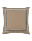 The Midori Linen pillow by Eastern Accents is a square beige accent featuring a black and white striped border with fringe, ideal as an accent piece or Euro sham.