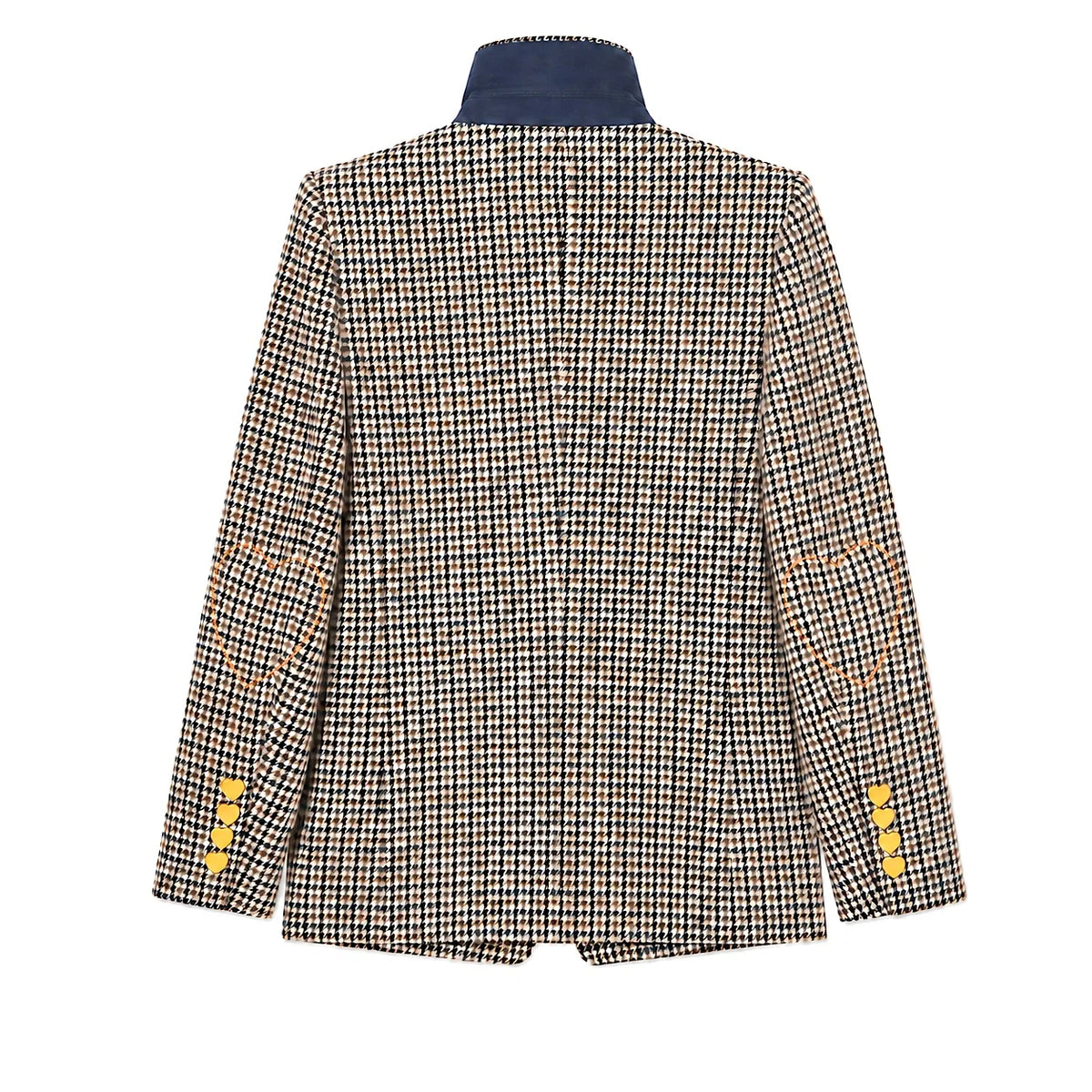 Houndstooth blazer with yellow buttons and tan elbow patches by Kerri Rosenthal, Mr. Frenchie style.