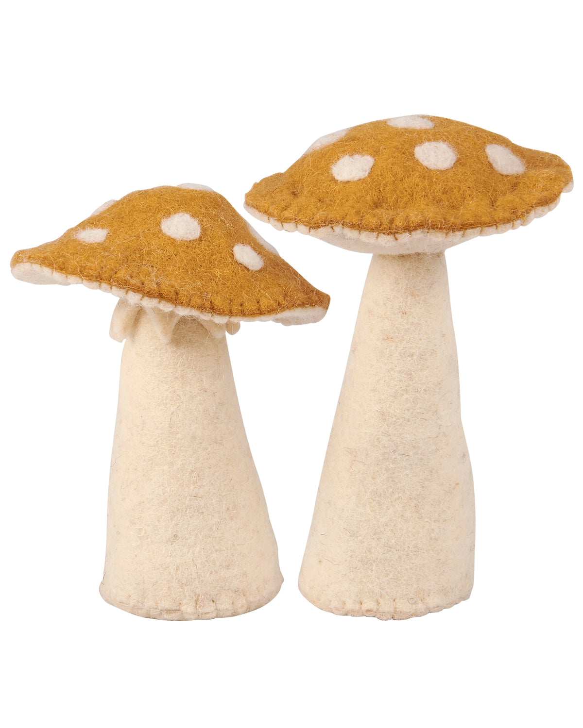 The Faire Mushroom Critter features two soft, felt toadstool decor pieces with cream stems and brown caps speckled with white—an enchanting cottagecore accent for your space.