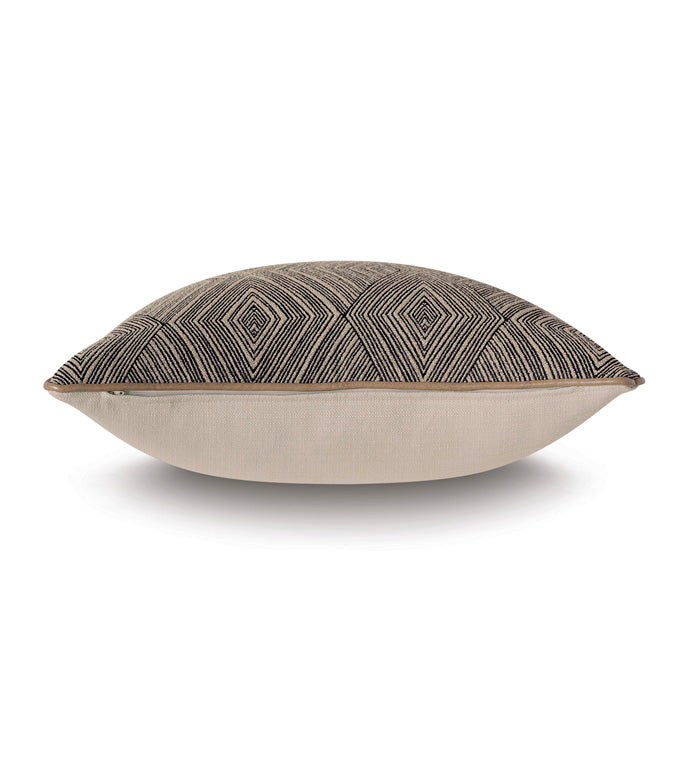 Naya Small Welts Pillow 24x24 in a black and white diamond pattern on beige with tan welting from Bungalow Furniture.