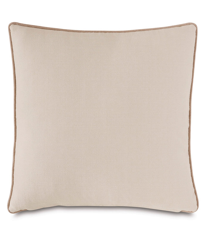 The Bagira Spot with Small Welt throw pillow by Eastern Accents features a square beige 22x22 design with subtle texture and brown piping, shown on a white background—a versatile neutral animal print accent for any decor.