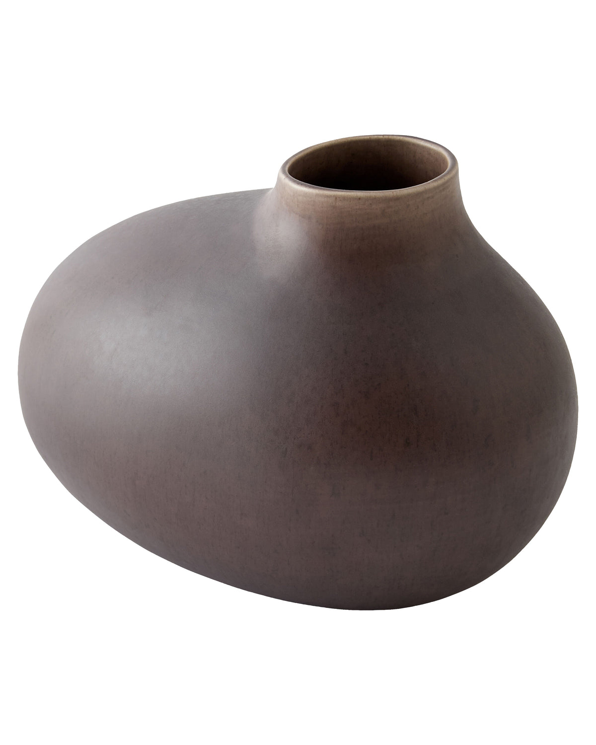 Handcrafted ceramic Obey Vase S by Global Views with a wide body, matte clay glaze, and small circular opening.