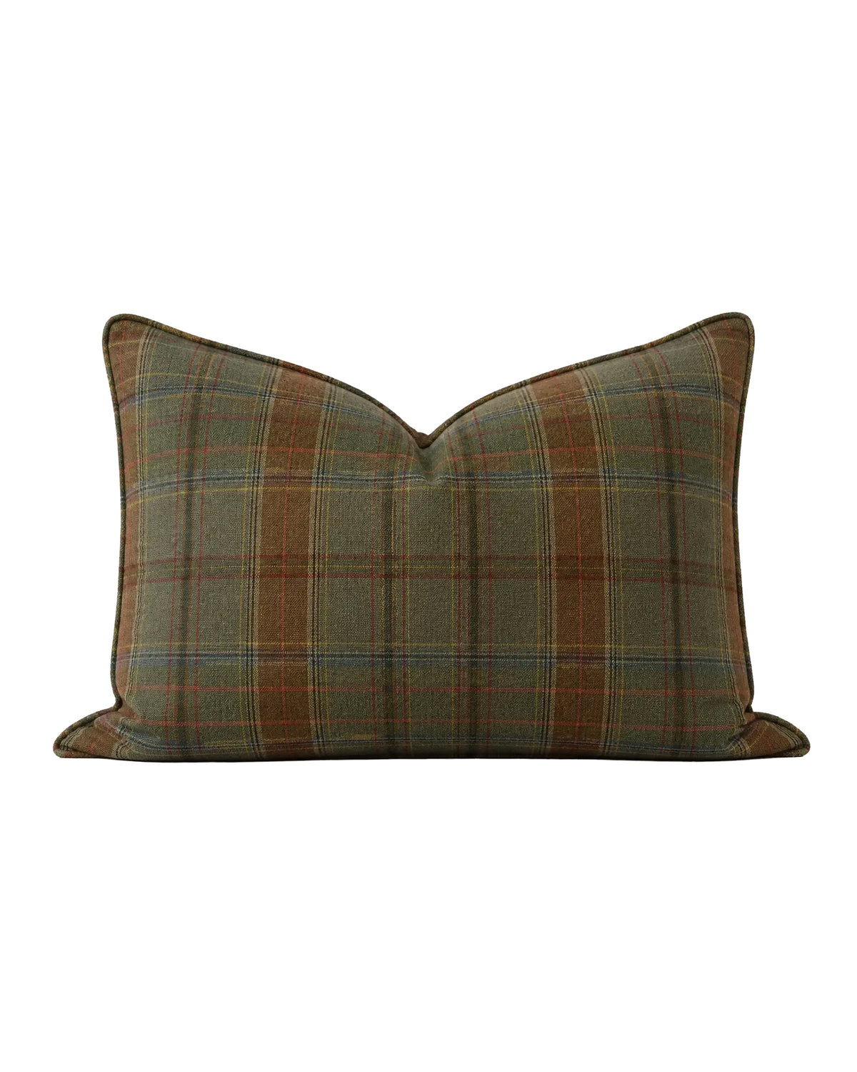 Olive Multi Plaid Dutch Euro pillow with a green and brown plaid pattern and flanged edges by Bungalow Furniture.