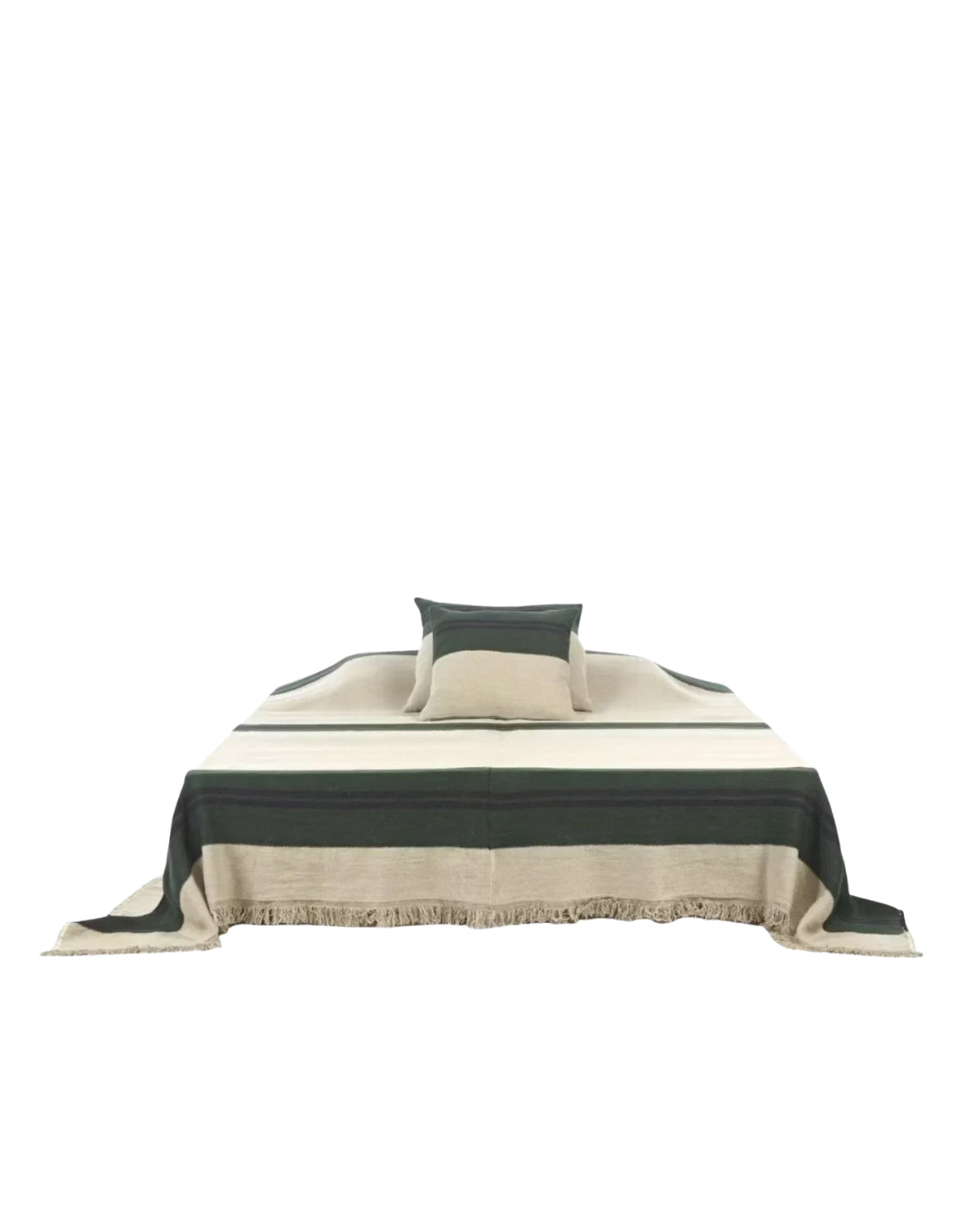 Omaha Stripe Coverlet and pillow by Libeco Home in a crisp white bedroom, showcasing classic striped linen bedding.