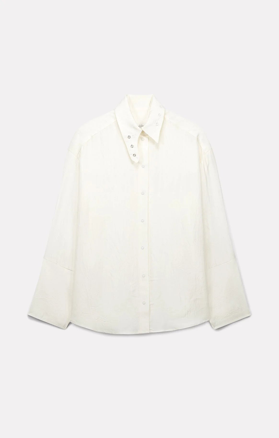 Loose-fit ivoire button-down shirt with a stand-up collar by Bungalow Furniture &amp; Accessories.