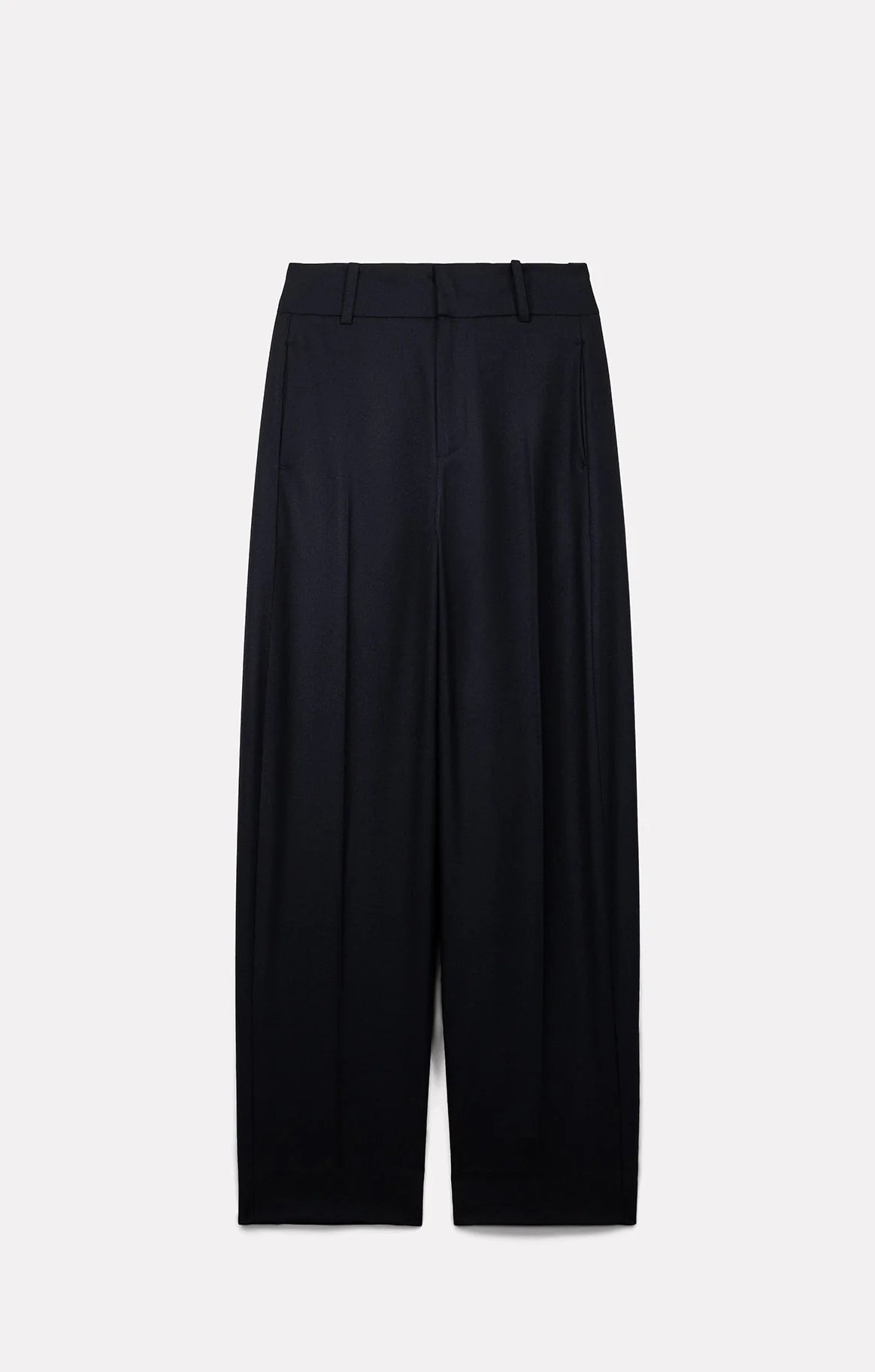 Black high-waisted wide-leg virgin wool trousers with front pleats, Roseanna Pantalon by Bungalow.