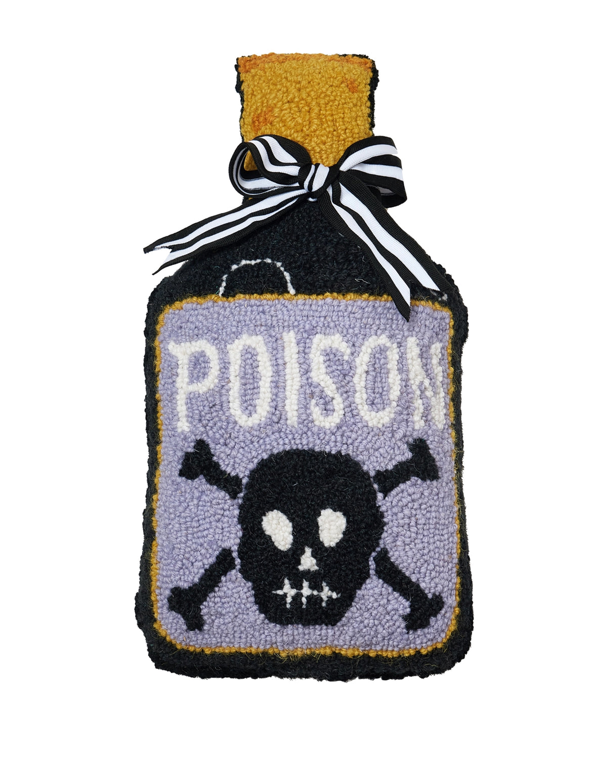 Hook pillow featuring a poison bottle design with skull and crossbones, by Faire, perfect for Halloween decor.