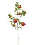 38″ Faux Red Pomegranate stem with red fruit and green leaves on a thin brown branch from Bungalow Furniture & Accessories.