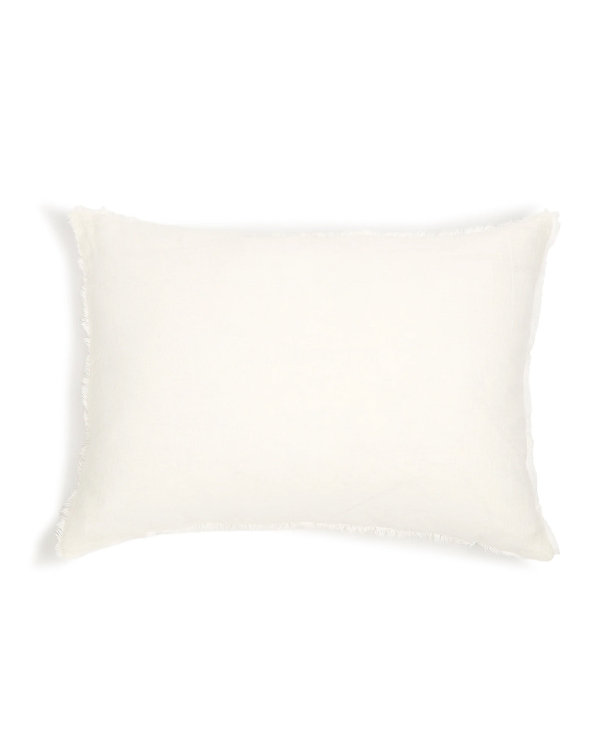 The Hunter Big Pillow by POM POM is a rectangular white cushion crafted from hand-loomed linen with subtly frayed edges, shown on a plain white background—ideal for adding a luxurious touch to your bedding.