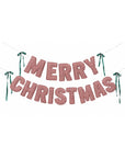 Merry Christmas fabric banner with red and white gingham letters and green ribbon accents by Bungalow.